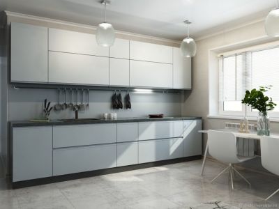 Кухонный гарнитур серый с белым стильные кухни