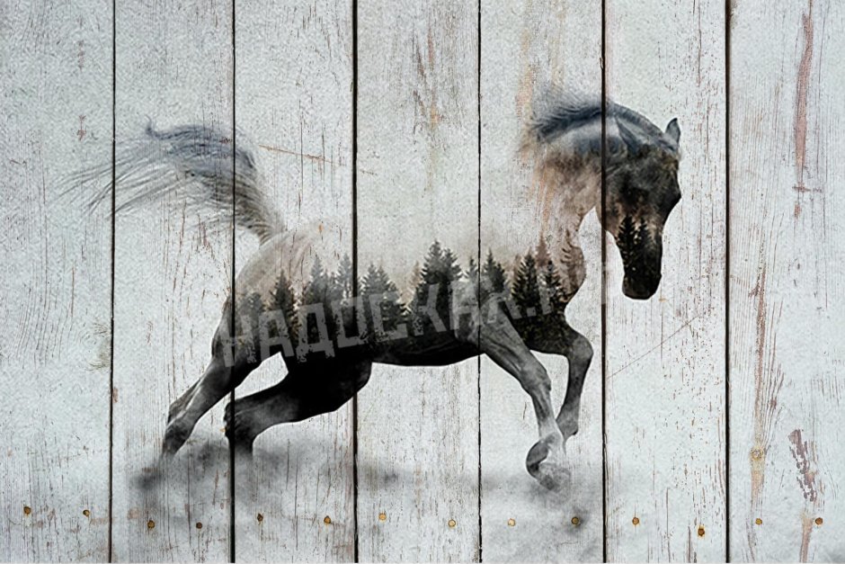 Панно на досках с лошадьми