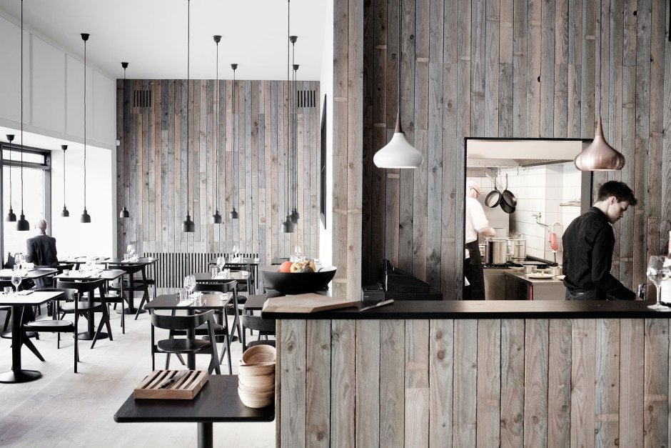 Декор кафе черный дерево белый