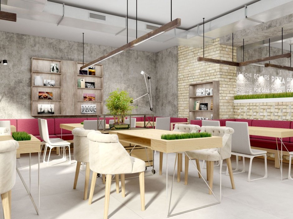 Кафе в стиле лофт светлое