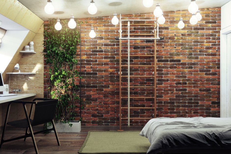 Кабель внешний по кирпичной стене в стиле лофт