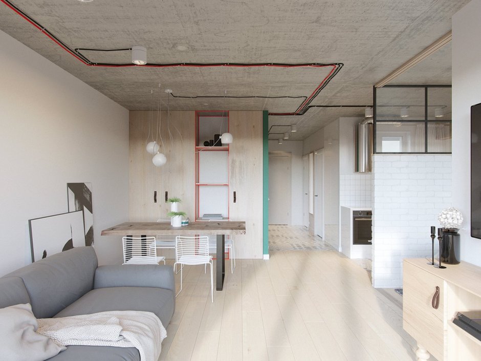 Провода на потолке в интерьере лофт