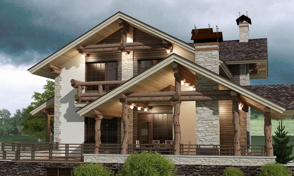 Дом Шале проекты двухэтажных комбинированных домов