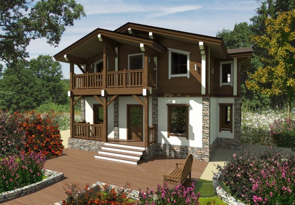 Красивый двухэтажный дом с балконом