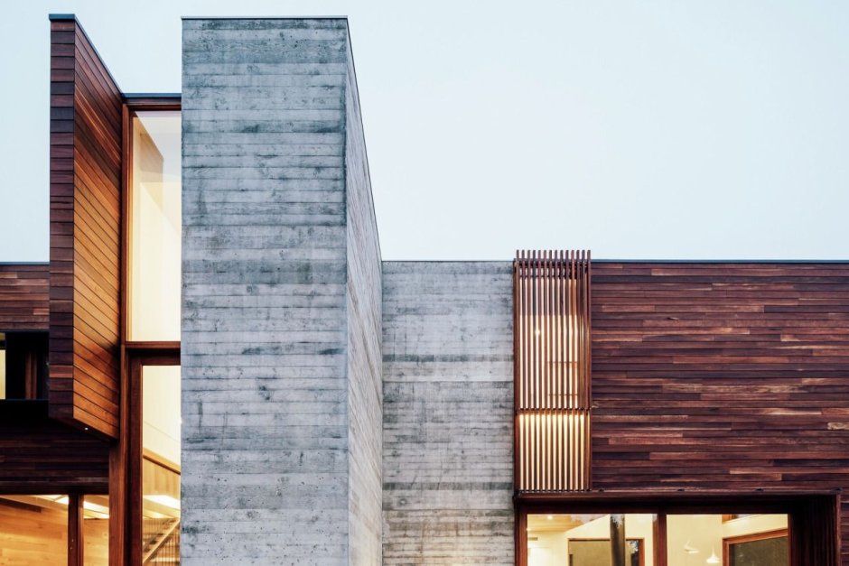 Фасад дерево и бетон