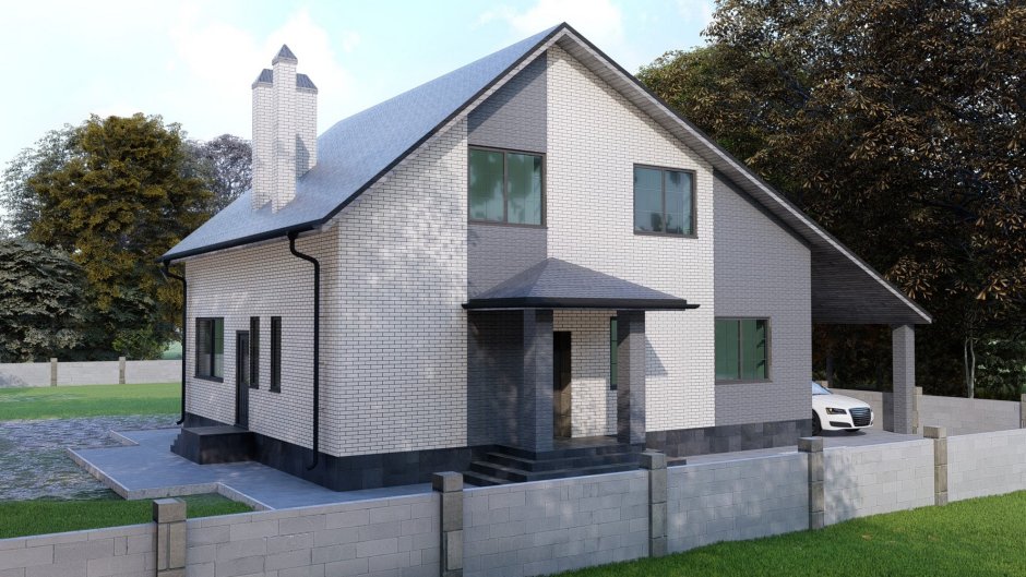 Дом из белого и серого кирпича