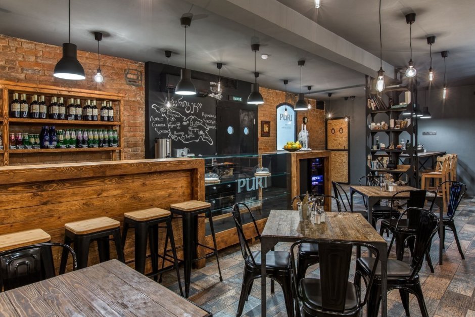 Интерьер ресторана в стиле брутализм