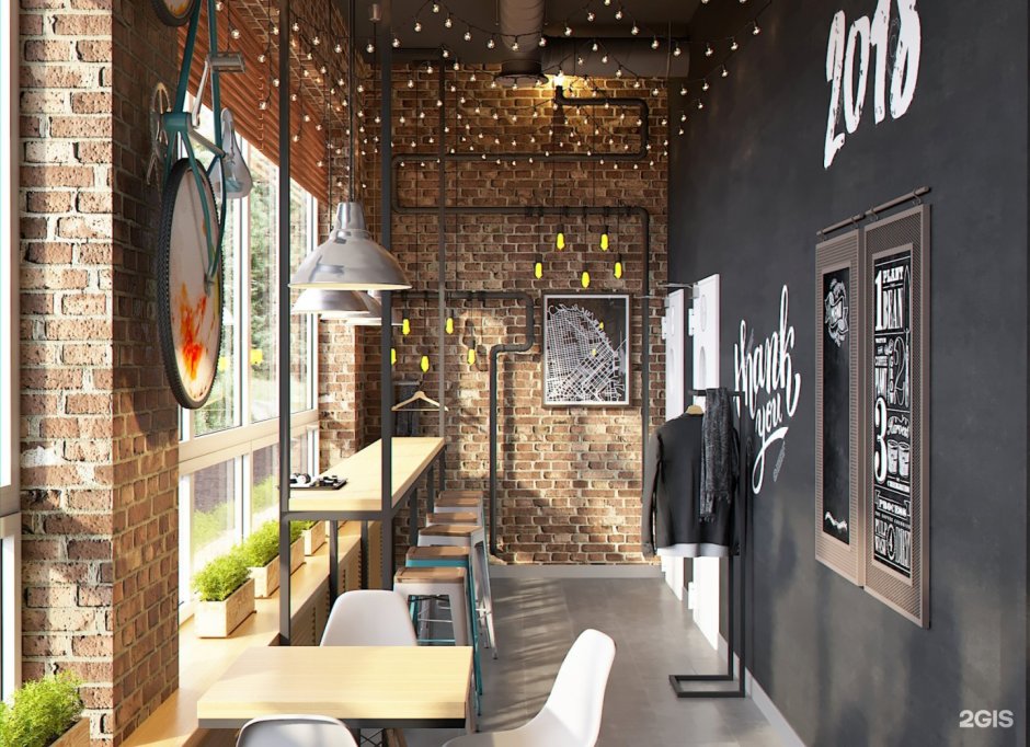 Интерьер кафе-бара в стиле лофт