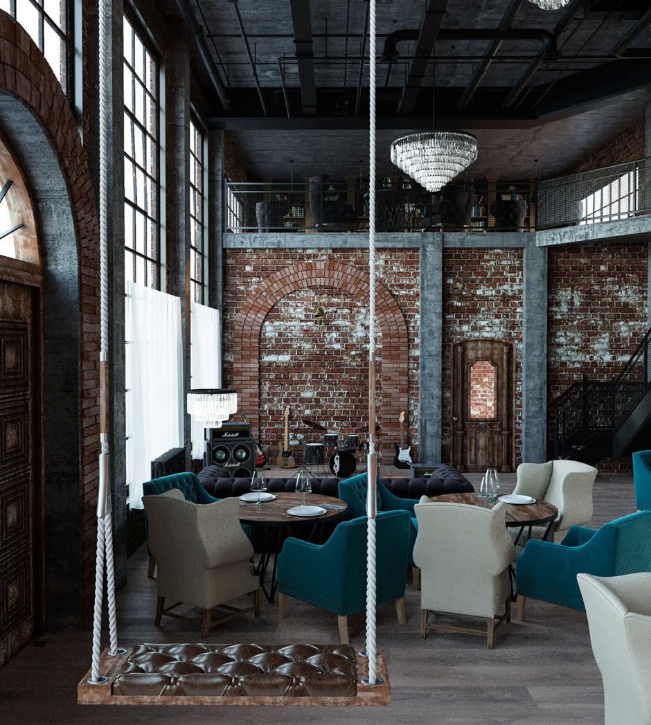 Интерьер кафе в стиле лофт