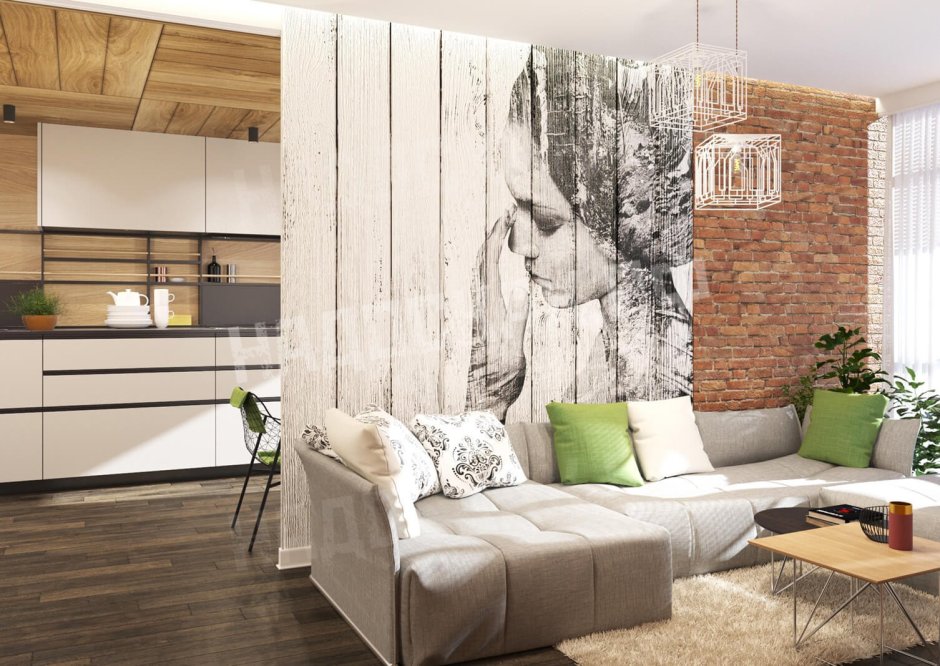 Доски на стене в интерьере