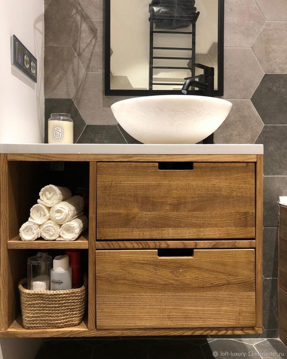 Тумба двойная для раковины чаши 155 см Fancy Marble Loft дуб металл