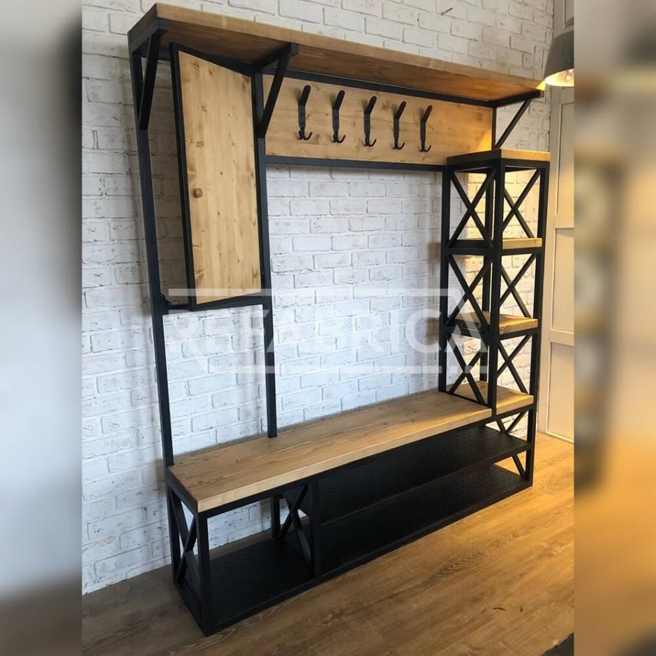 Скамья с полкой для обуви в стиле лофт