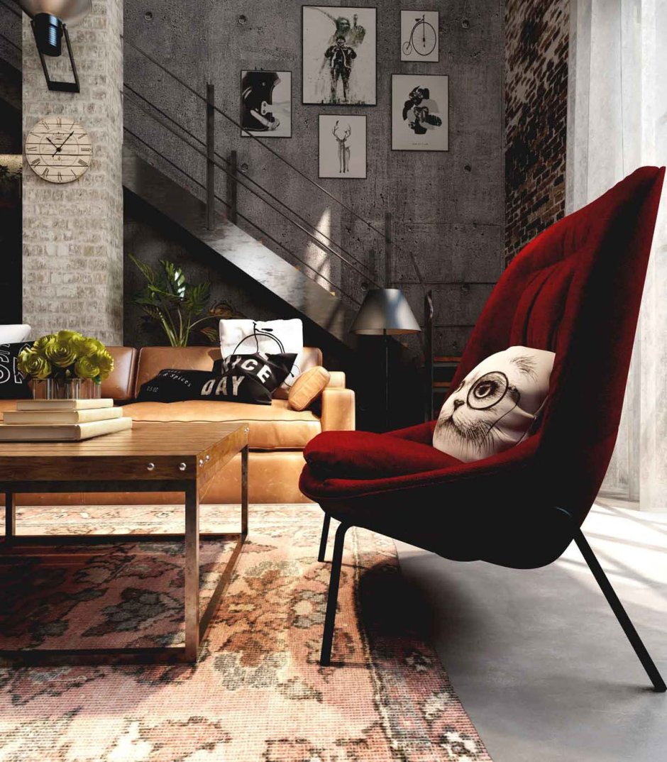 Яркое кресло стиль лофт