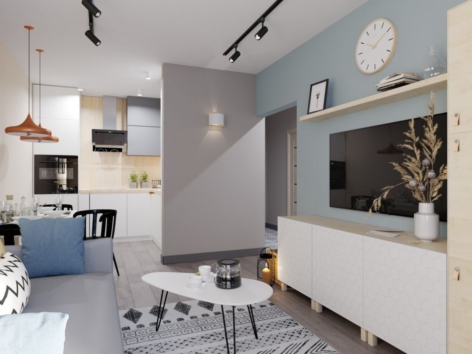 Кухня-гостиная в скандинавском стиле 40 кв