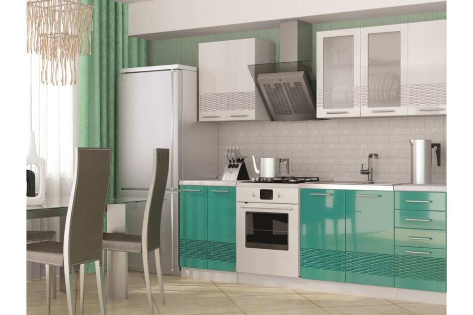 Кухня София 3d 1.8 м белый/белый-бирюза
