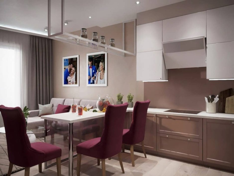 Кухня в кофейных тонах с яркими акцентами