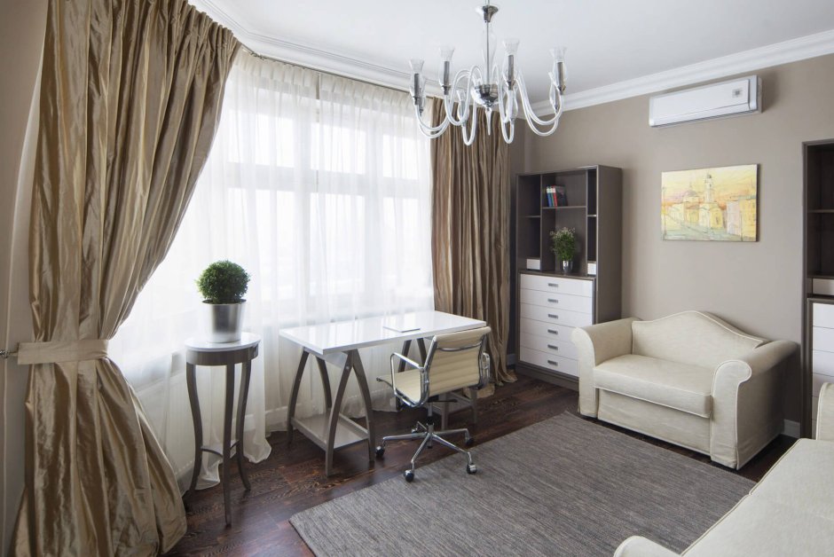 Шторы кофе с молоком в интерьере