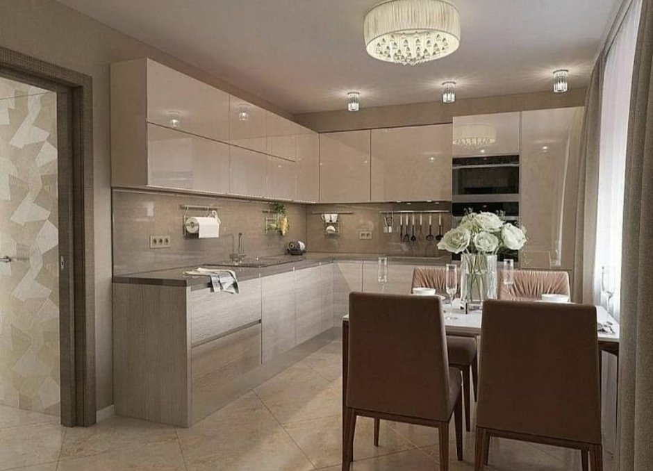 Кухни в кофейно бежевых тонах