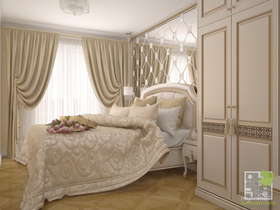 Спальня в кремовых тонах стиль классика