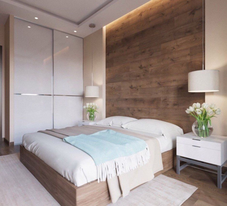 Стена из ламината в спальне