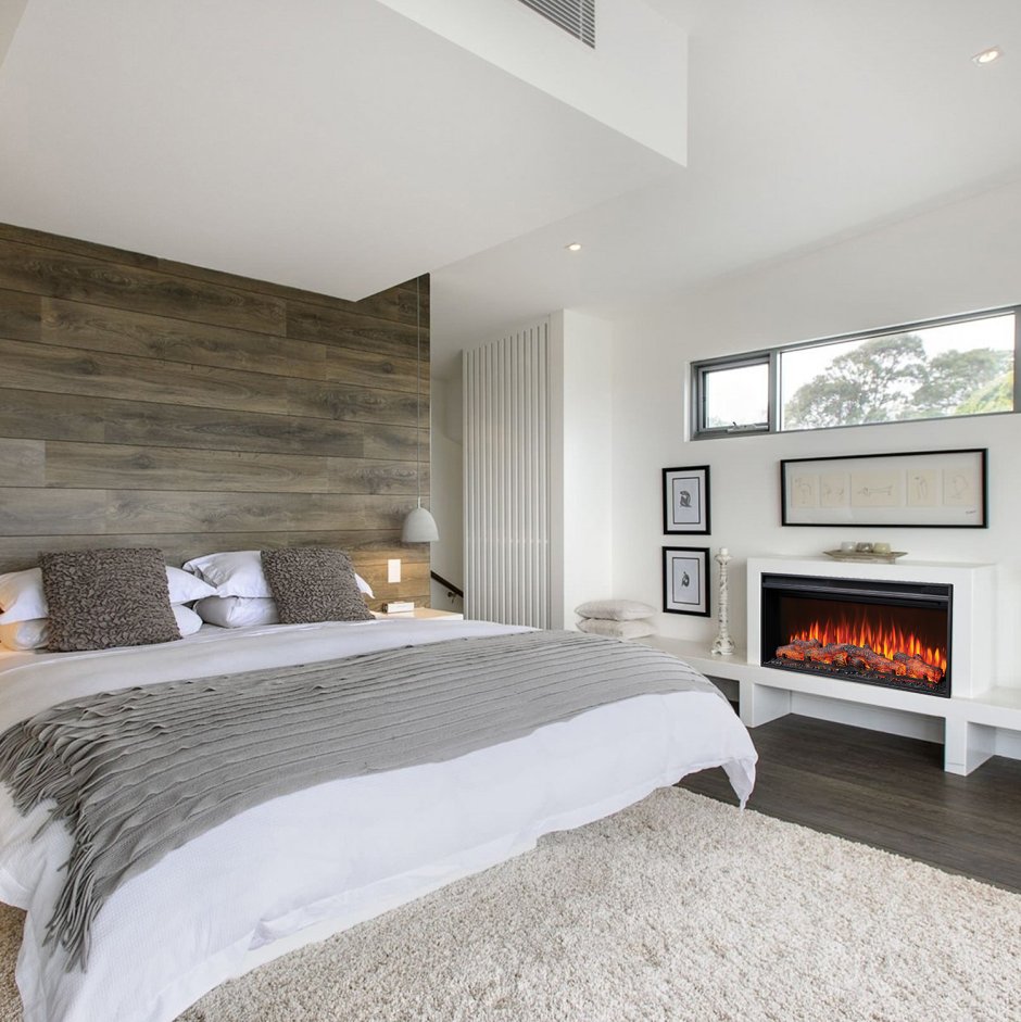 Деревянная стена в спальне