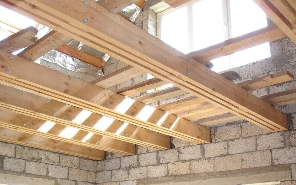 Отделка потолка доской