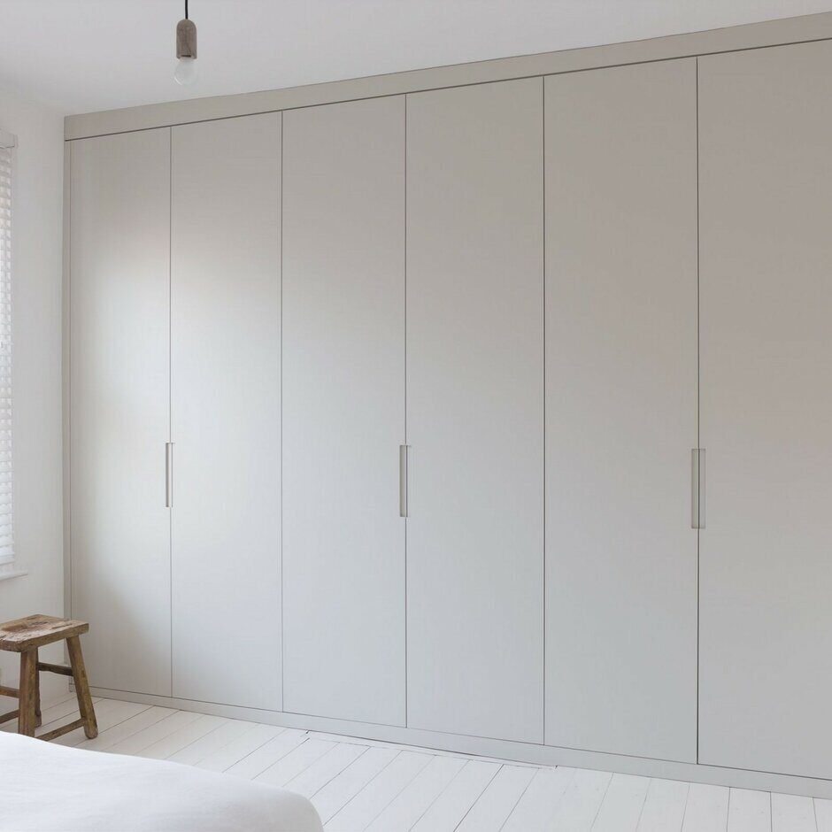 Серый шкаф в спальне