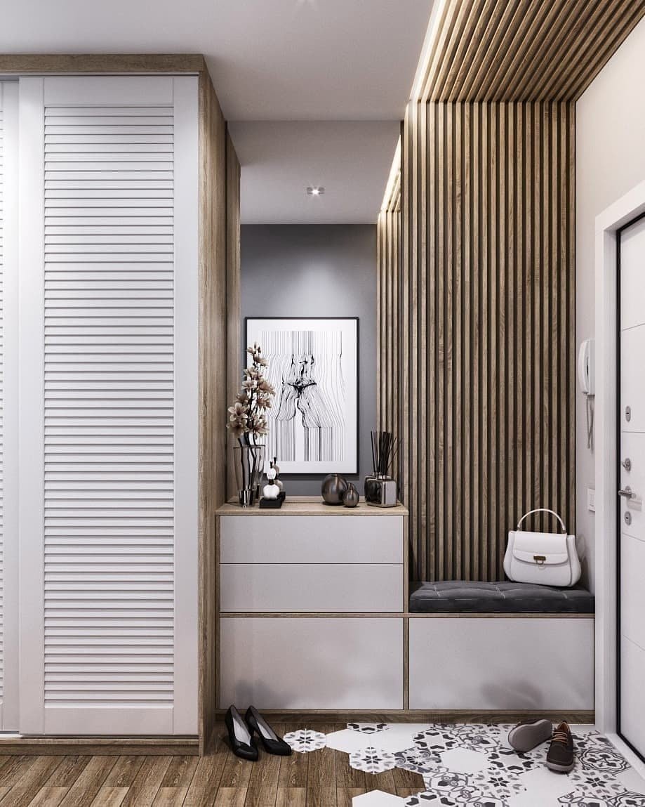 Белый шкаф с жалюзийными дверцами