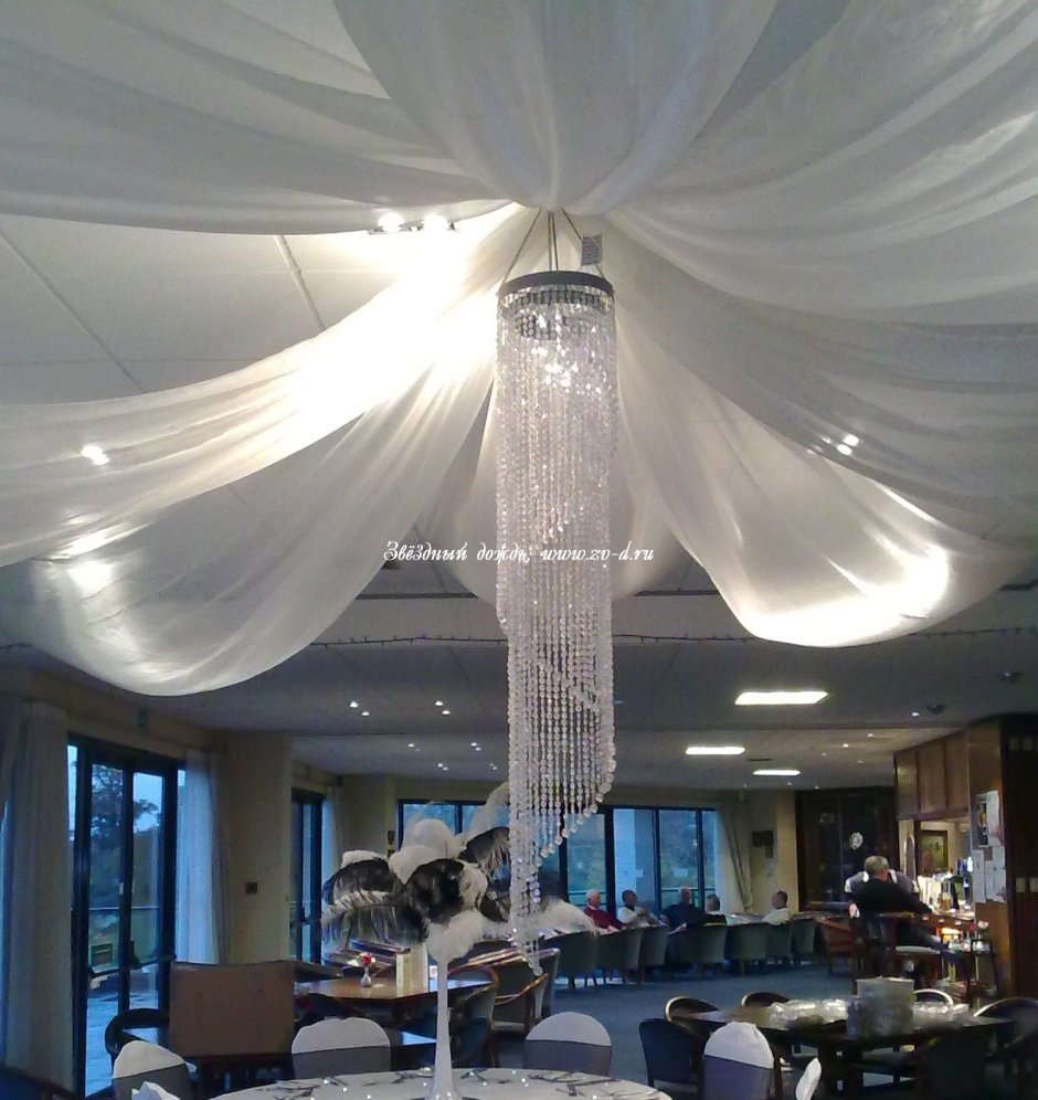 Украшение потолка тканью