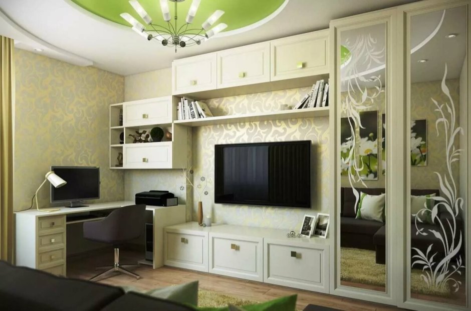 Интерьер квадратной гостиной-с 15м2