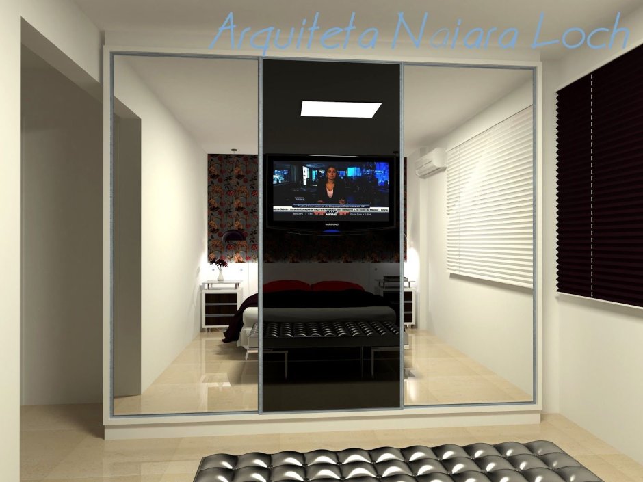 Шкаф в гостиную во всю стену с телевизором