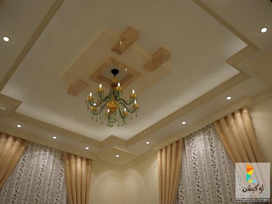 Потолок из гипсокартона для гостиной фигурный