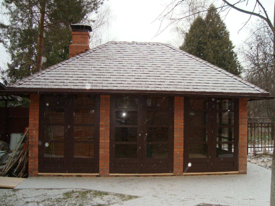 Беседка с мангальной зоной проекты из кирпича закрытая