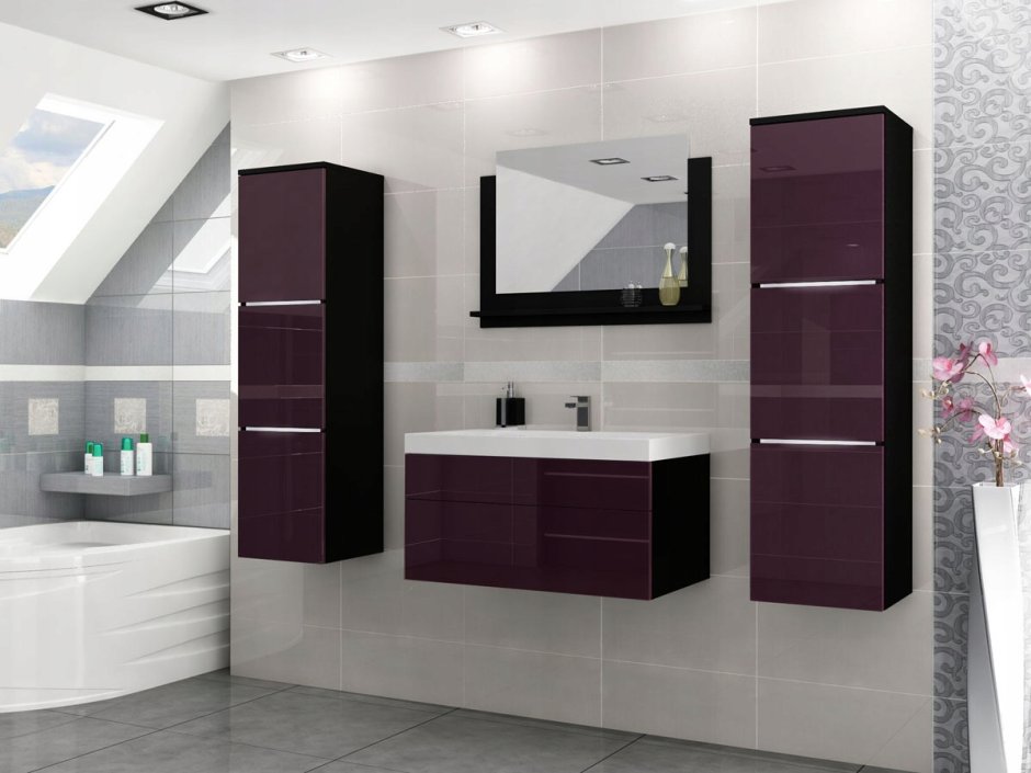 Мебель для ванной черная глянцевая