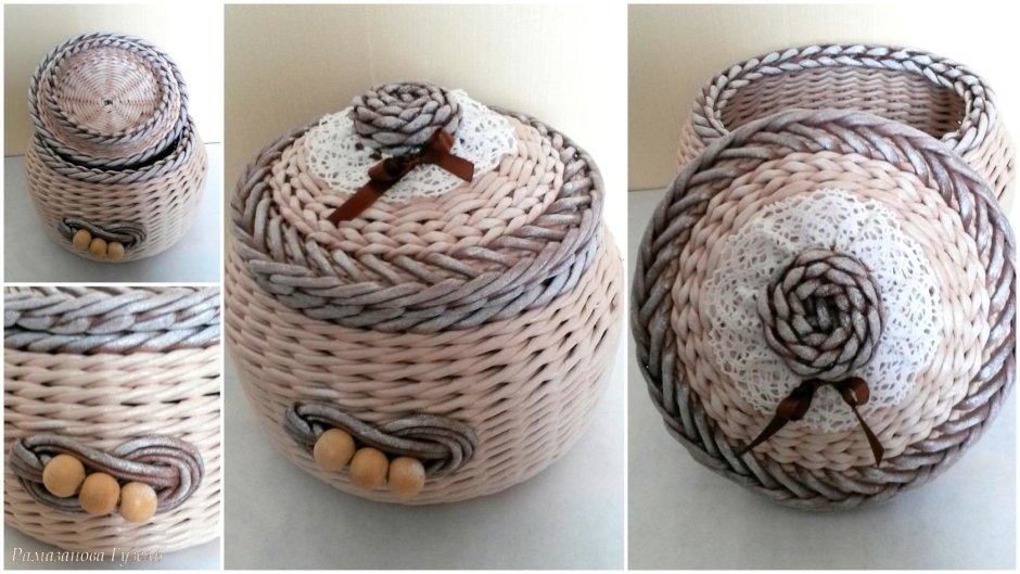 Плетёные корзины из газетных трубочек