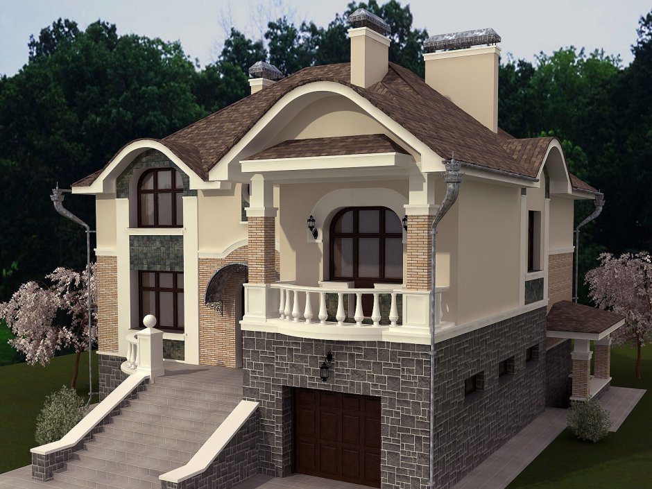 Двухэтажный дом с подвалом и гаражом