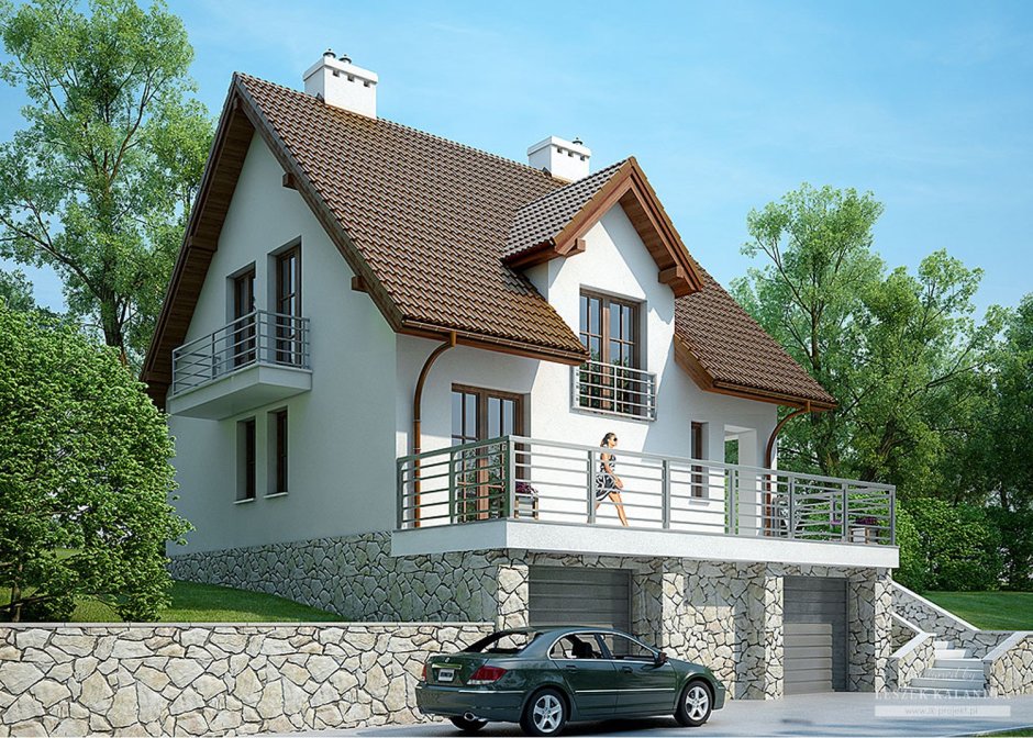 Дом 2 этажа с цоколем и мансардой