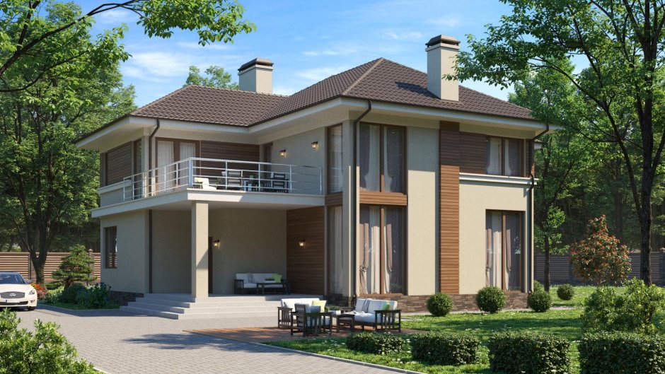 Двухэтажный дом с терассей