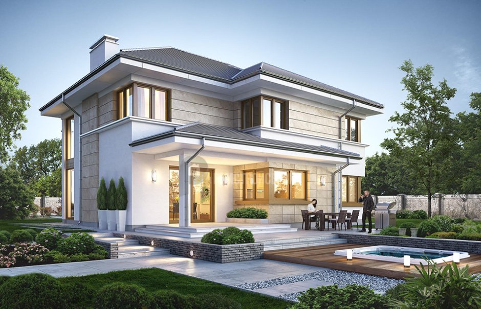 Двухэтажный дом с террасой