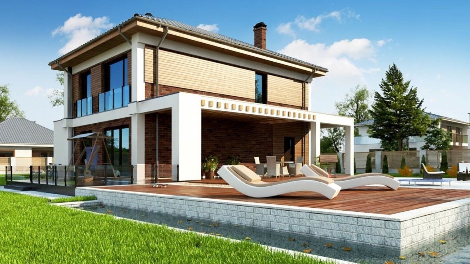 Двухэтажный дом с террасой