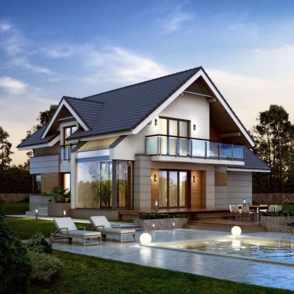 Красивый дом с террасой