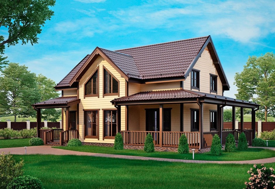 Красивые двухэтажные дома с террасой