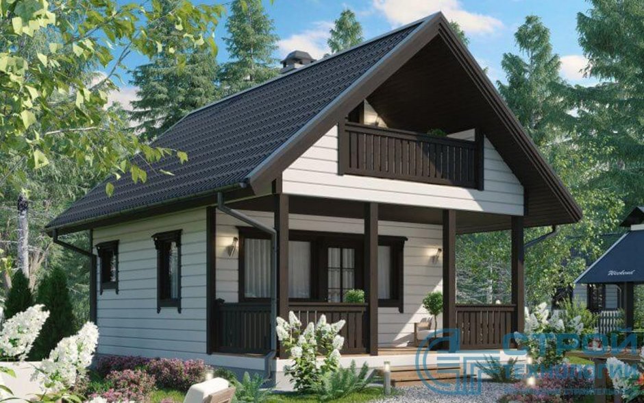 Дом с балконом и террасой