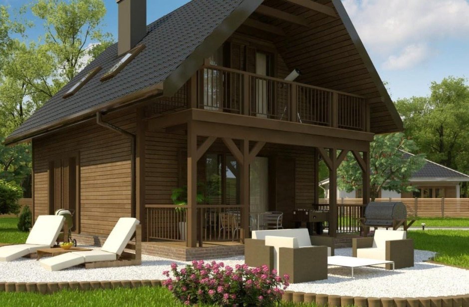 Дом с балконом и террасой