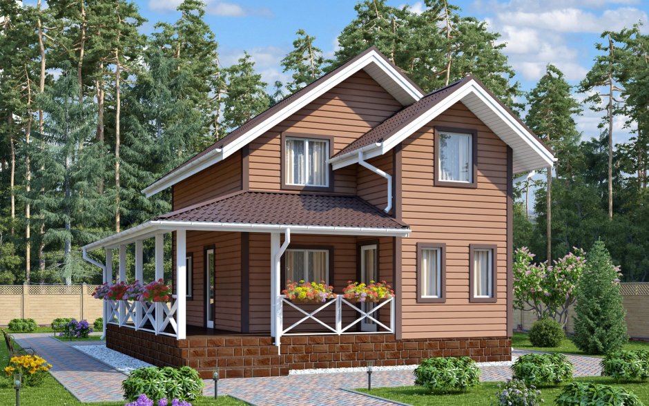 Двухэтажный дом с террасой