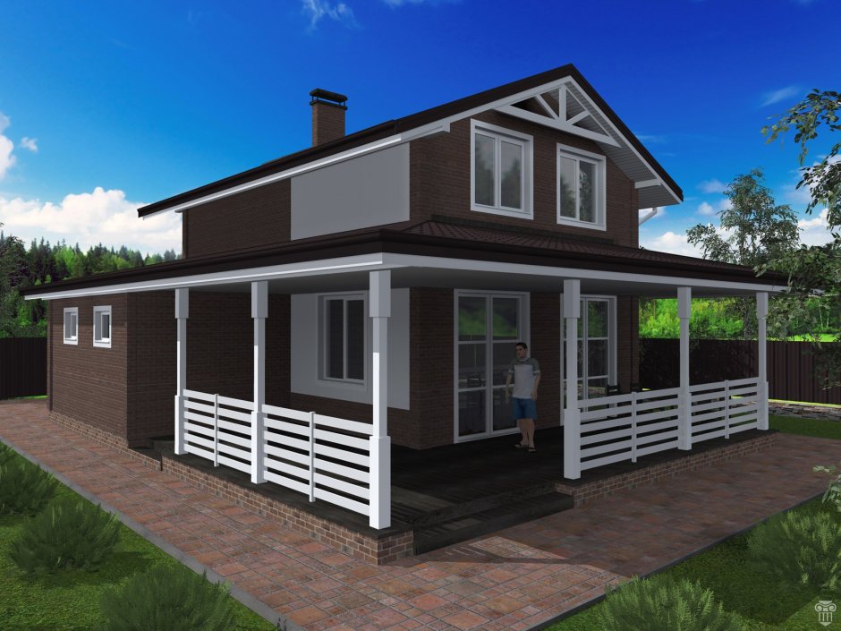 Двухэтажный домик с верандой