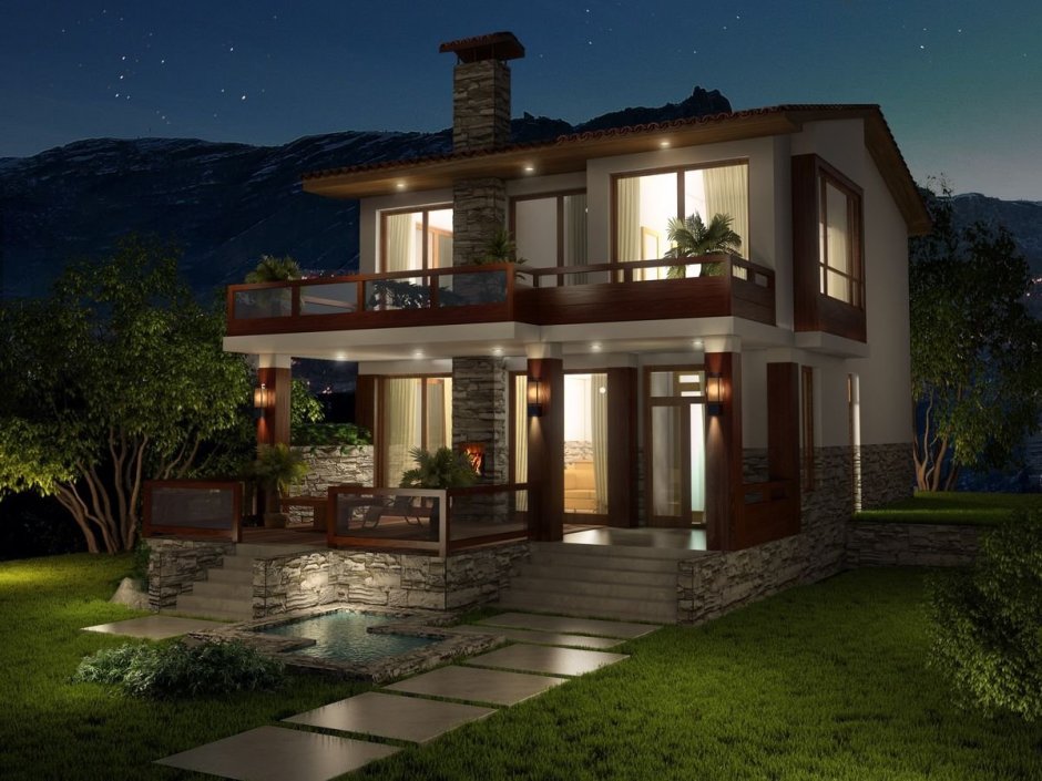 Двухэтажный дом с террасой