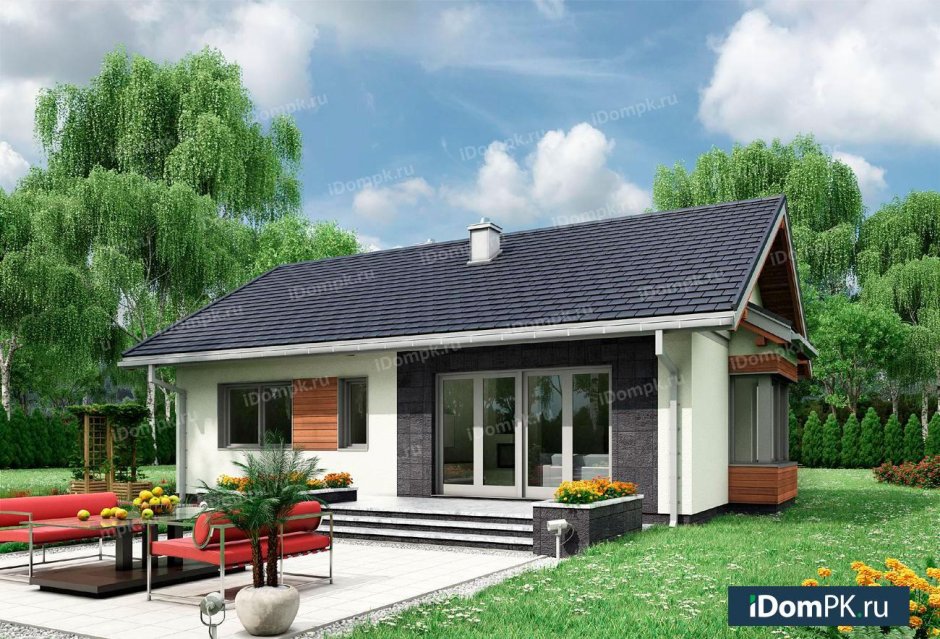 Проекты одноэтажных домов с двухскатной крышей до 100 кв.м