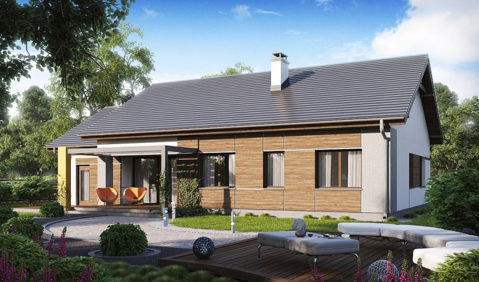 Дом в один этаж с двускатной крышей