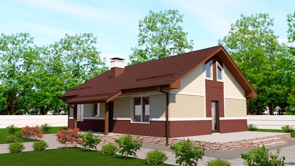 Одноэтажный дом с двускатной крышей